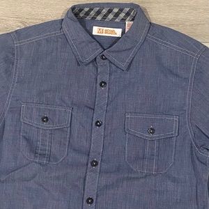 Michael Brandon Boy’s Button-up Two-Pocket Long-Sleeve Shirt, Blue, Size L